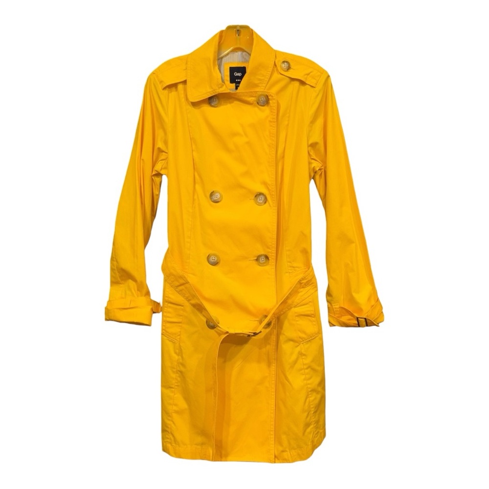 Gap Yellow Trench Coat Double Breasted Cotton Belted M Rack 2